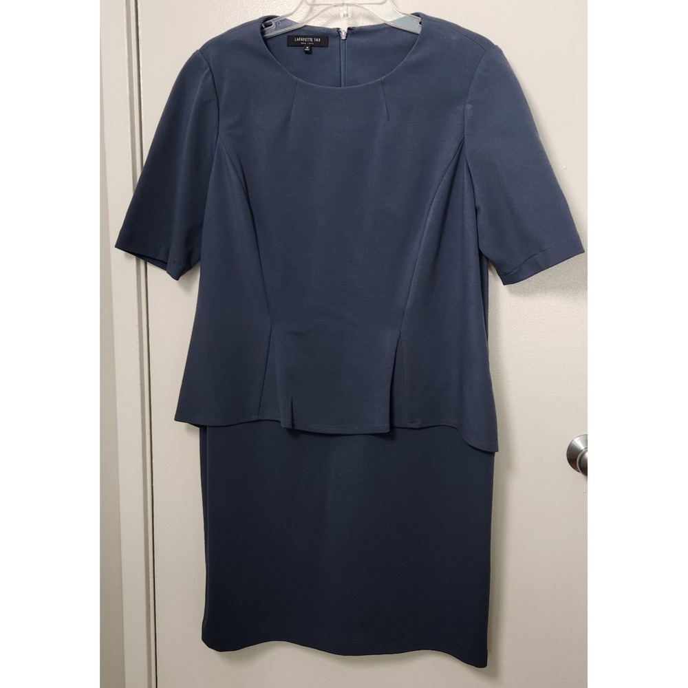 Lafayette 148 New York Blue Peplum Stretch Ponte Knit Dress Sz 16 Career Classic - Picture 2 of 14
